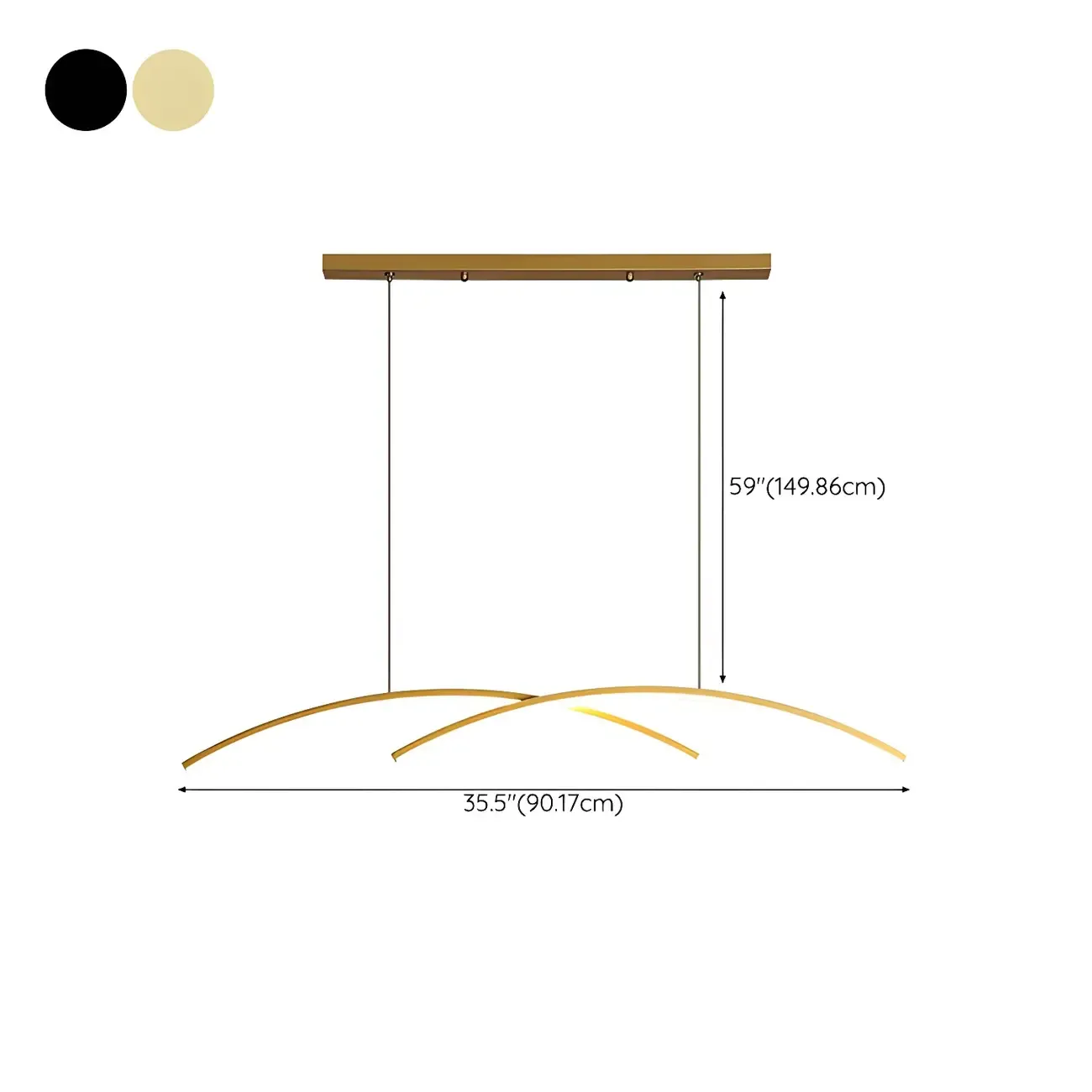 Simple Modern Black/Gold Linear Island Pendant Light #size