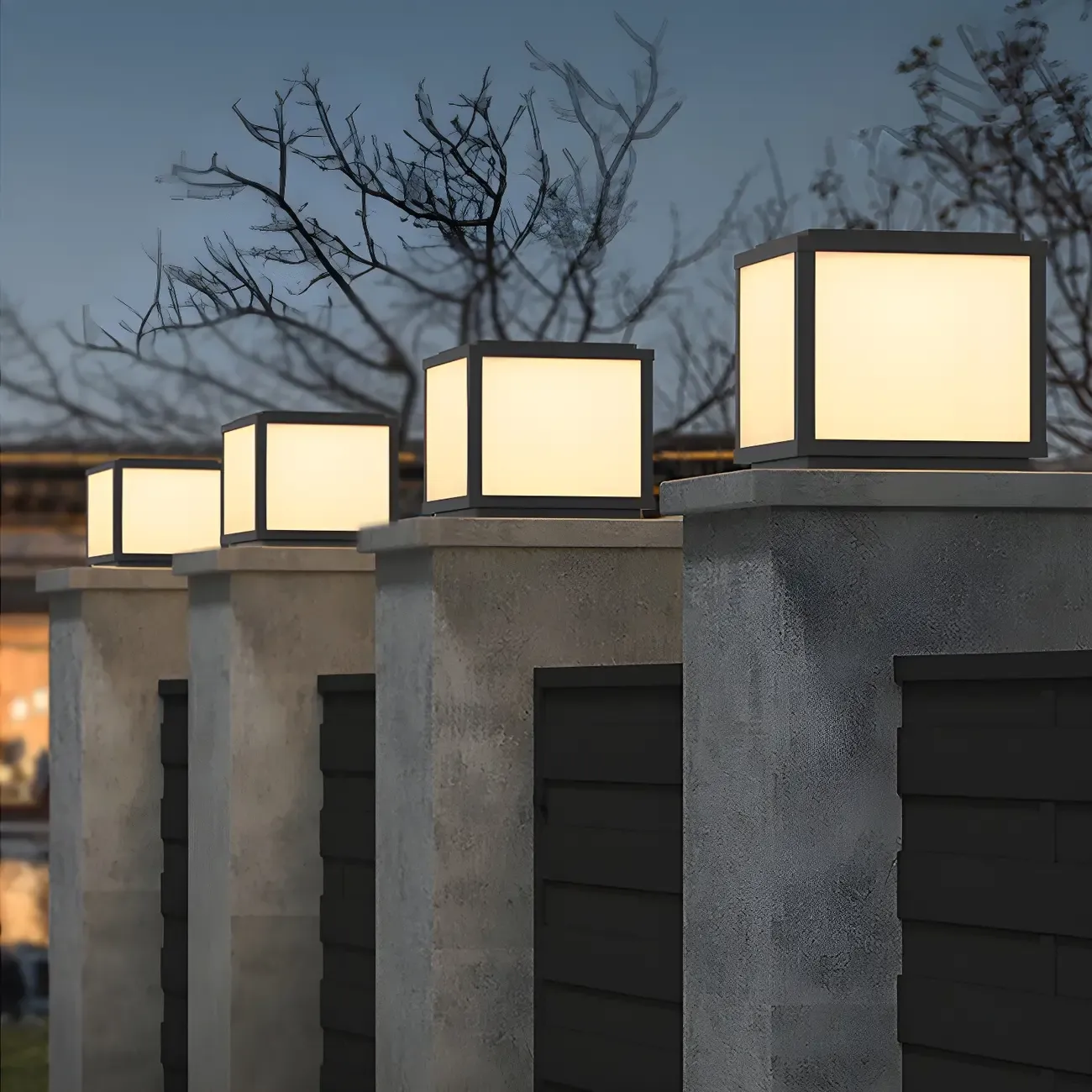 Cube Metal Black Solar Post Cap Light Image - 2
