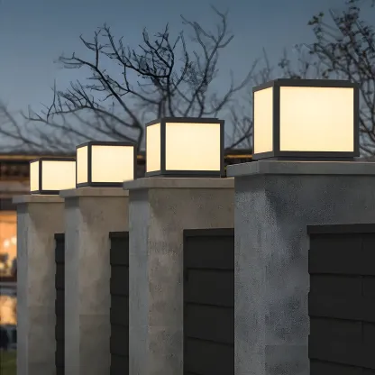 Cube Metal Black Solar Post Cap Light Image - 2