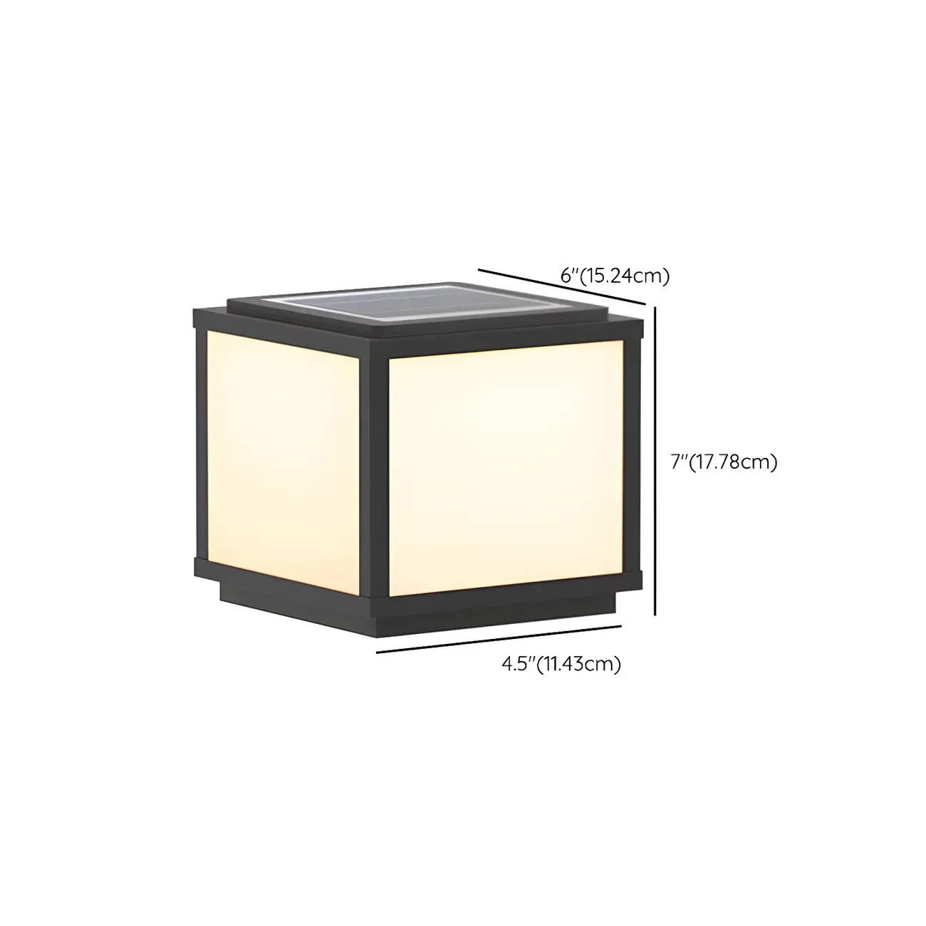 Cube Metal Black Solar Post Cap Light #size