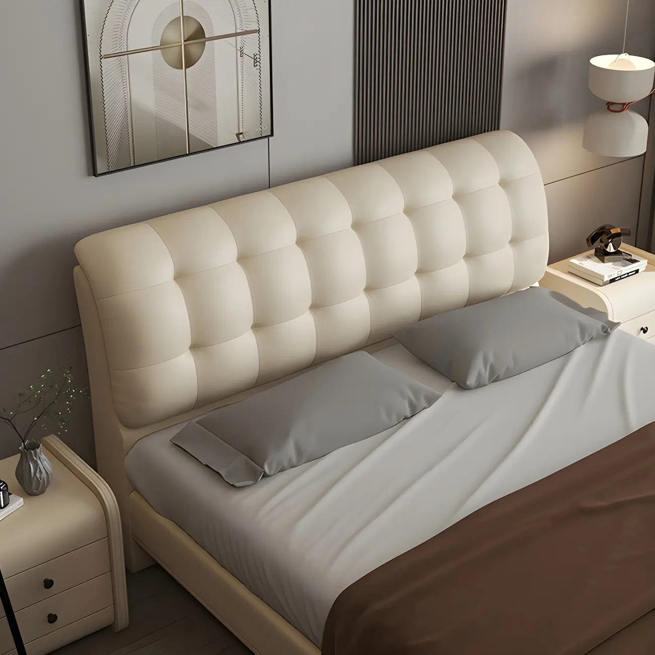 Nordic Sleigh Rectangular Pine Wood Upholstered Headboard Image - 1 | homeyfad