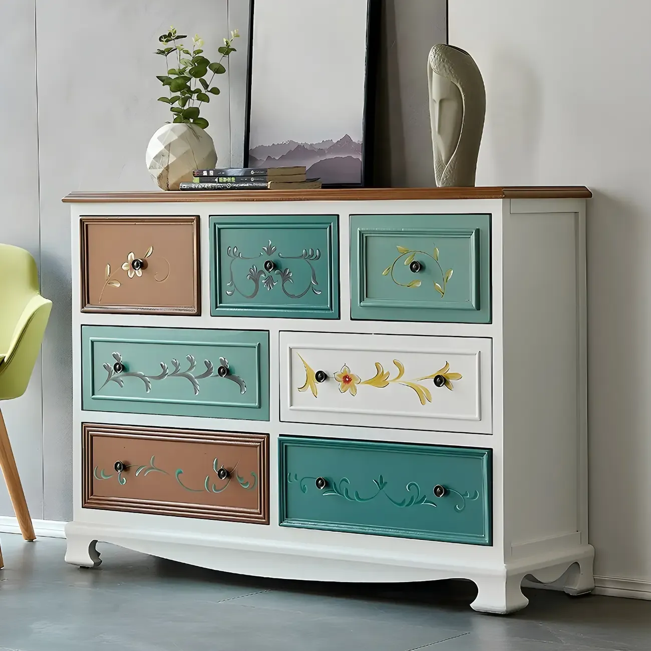 Vintage Wooden Horizontal Double Dresser & Chest with Drawers Image - 1
