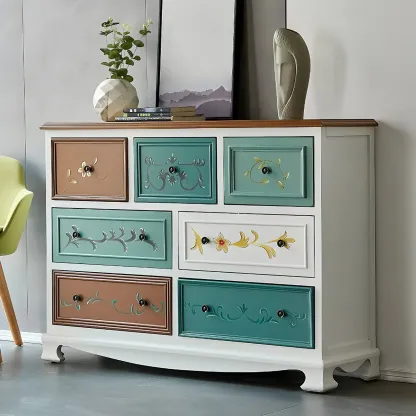 Vintage Wooden Horizontal Double Dresser & Chest with Drawers Image - 1
