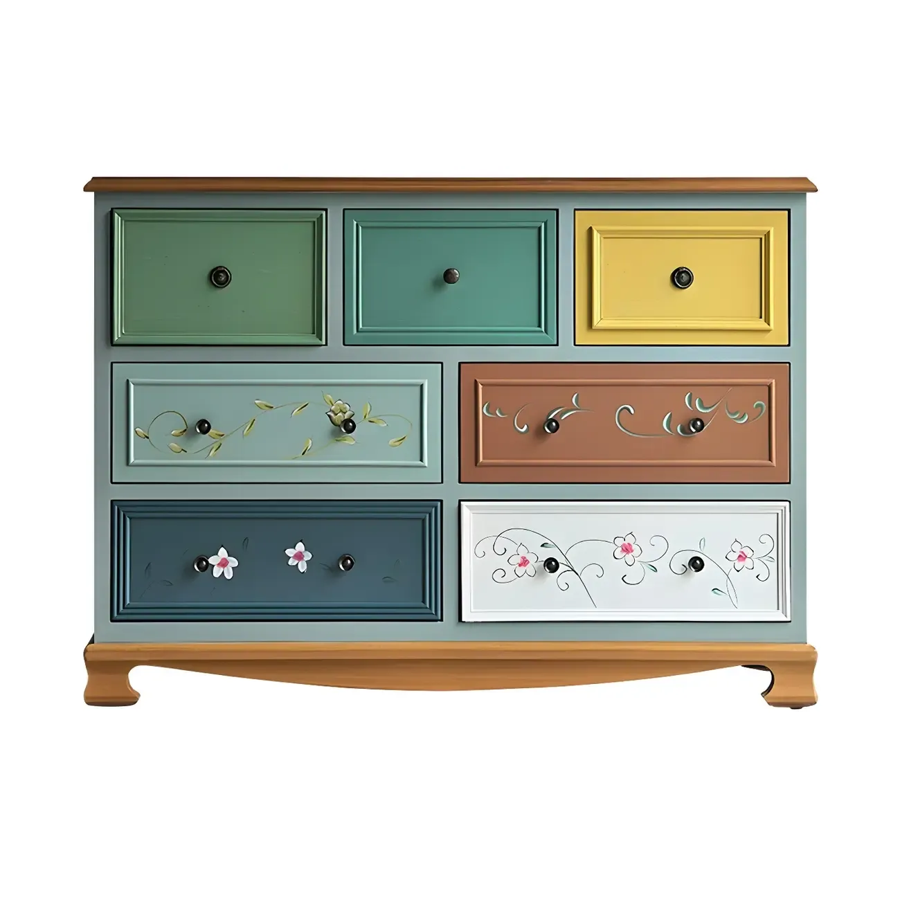 Vintage Wooden Horizontal Double Dresser & Chest with Drawers Image - 2