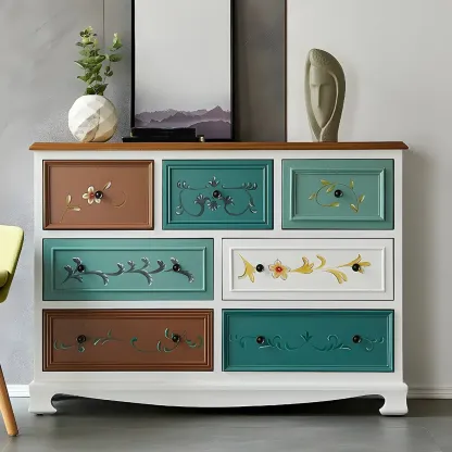 Vintage Wooden Horizontal Double Dresser & Chest with Drawers Image - 3