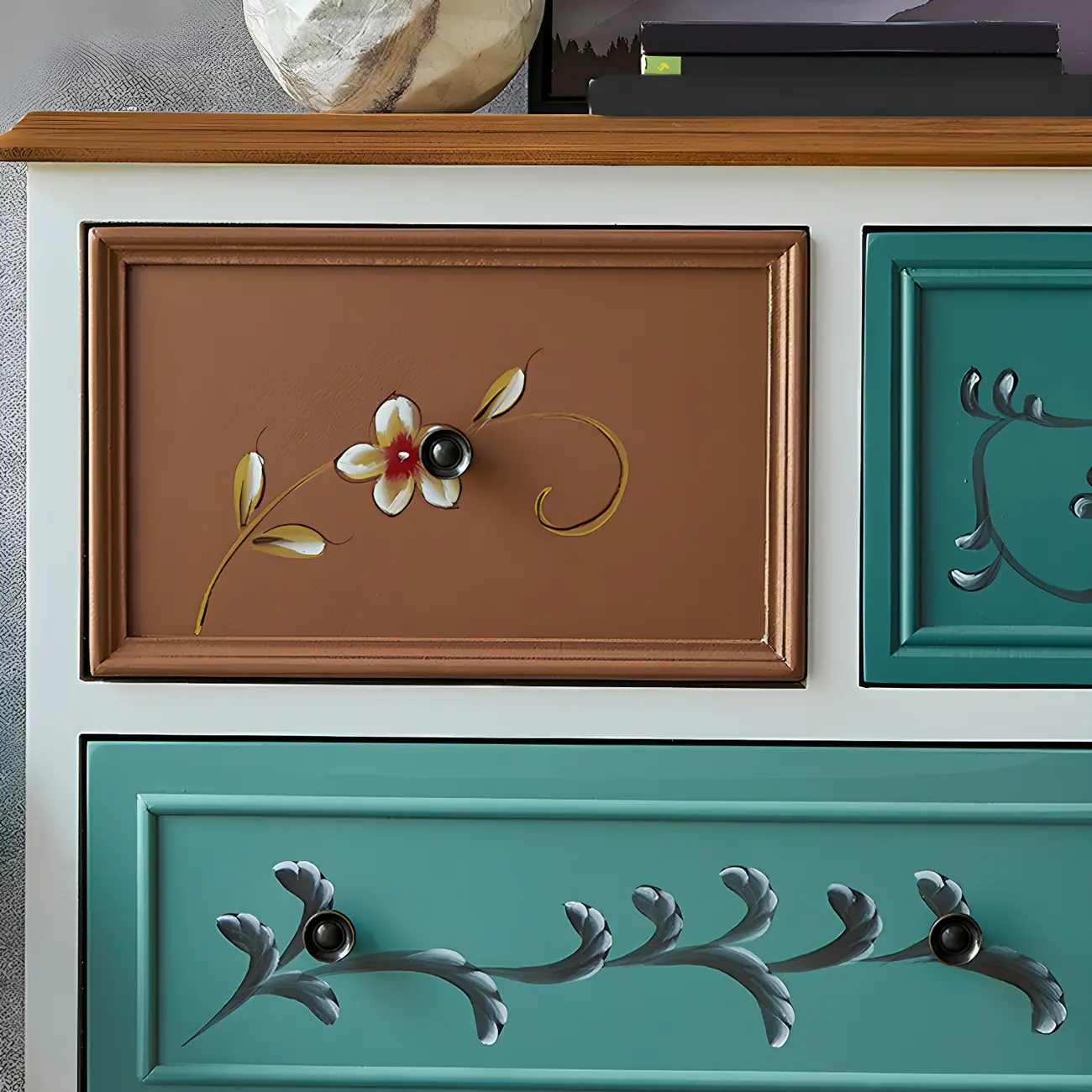 Vintage Wooden Horizontal Double Dresser & Chest with Drawers Image - 10 | homeyfad