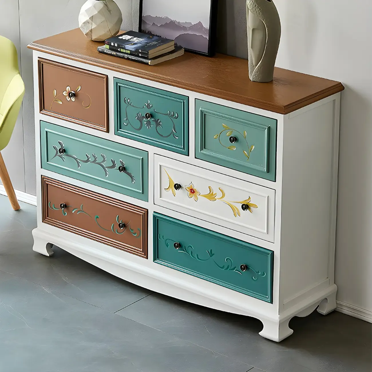 Vintage Wooden Horizontal Double Dresser & Chest with Drawers Image - 11