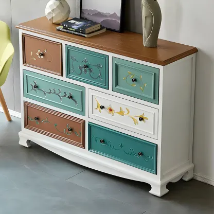 Vintage Wooden Horizontal Double Dresser & Chest with Drawers Image - 11