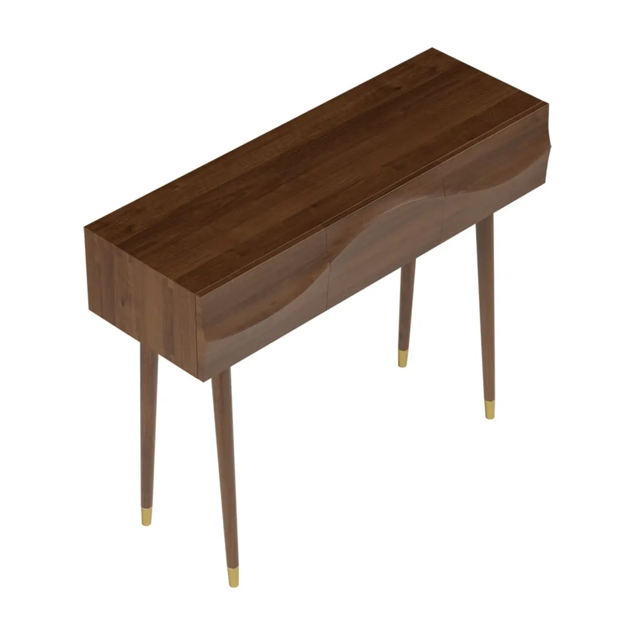 Retro Wave Carved Walnut Wooden 3 Drawers Console Table Image - 7 | homeyfad