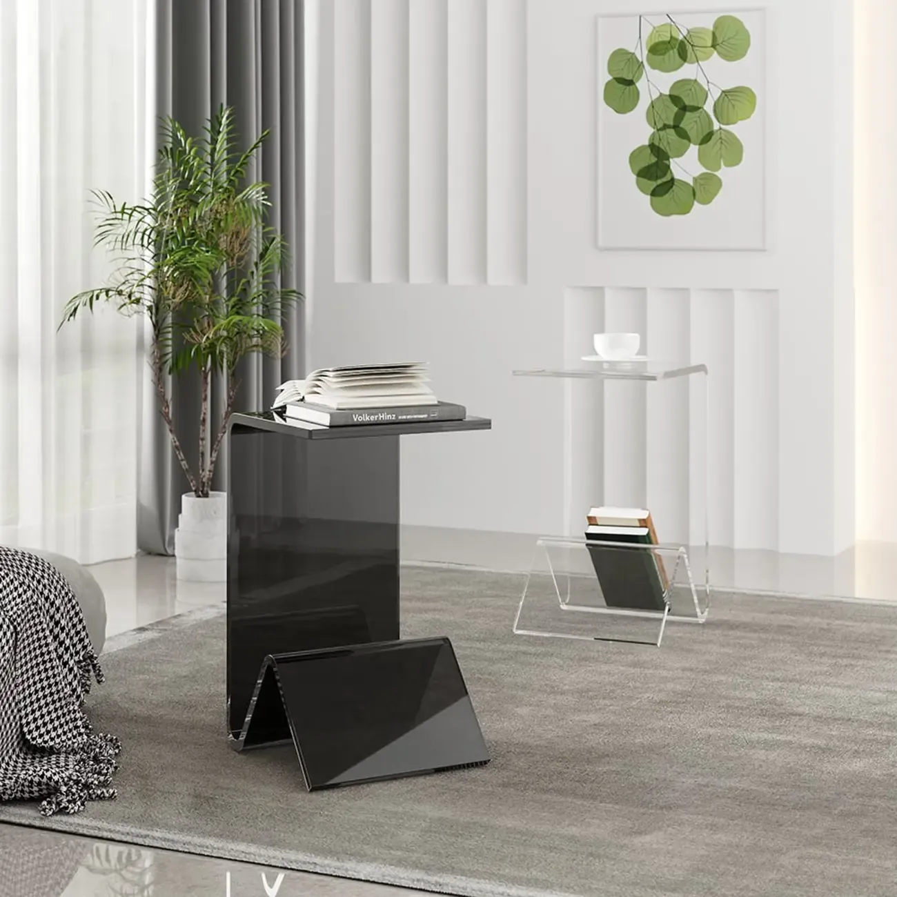 Abstract Acrylic C-shaped End Table in Black/Clear Image - 2