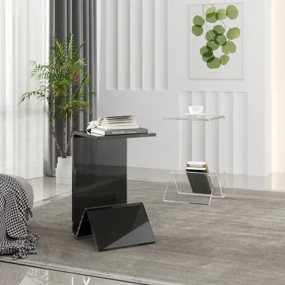 Abstract Acrylic C-shaped End Table in Black/Clear Image - 2