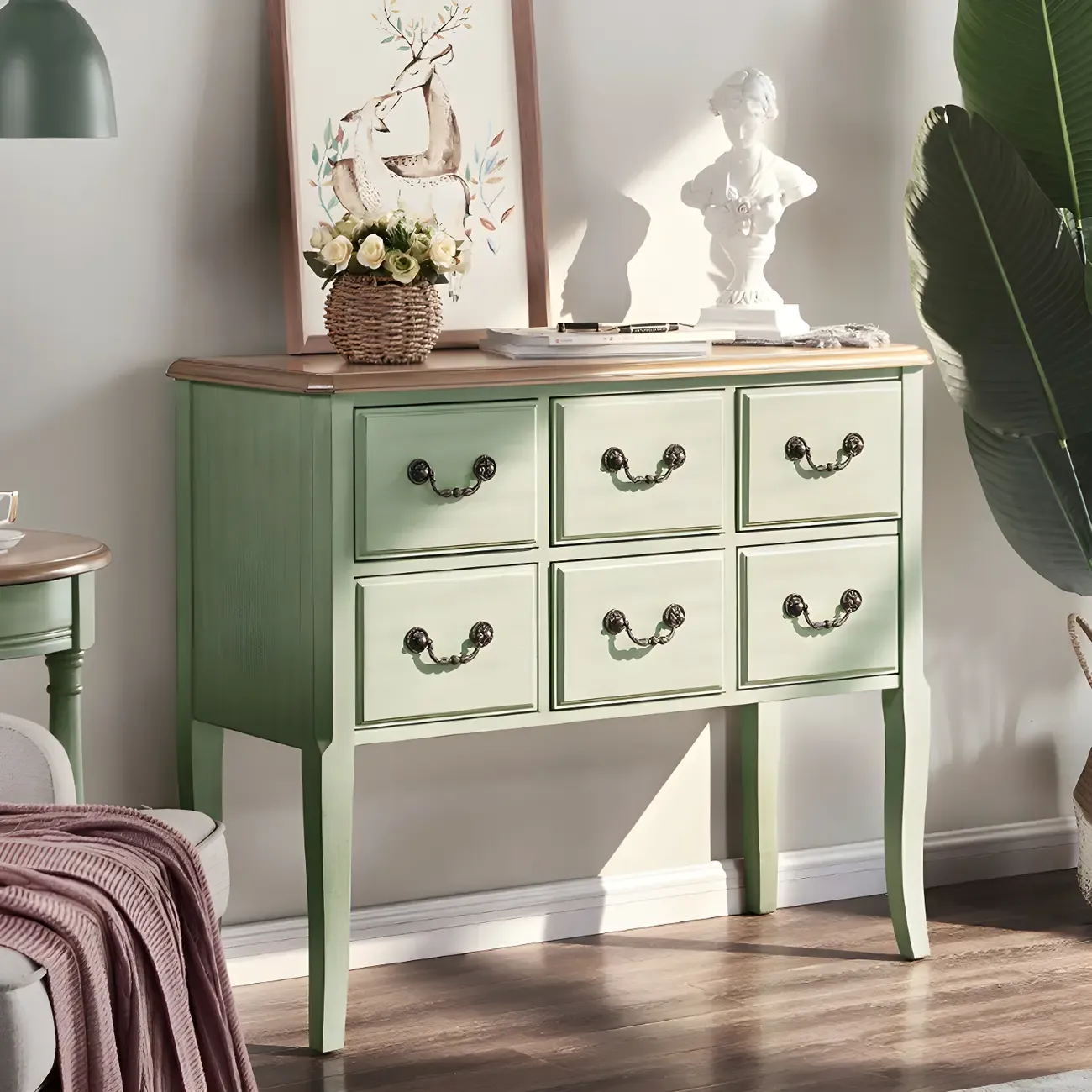Durable Green Wooden Dressers & Chest with Soft Closing Drawer Image - 1