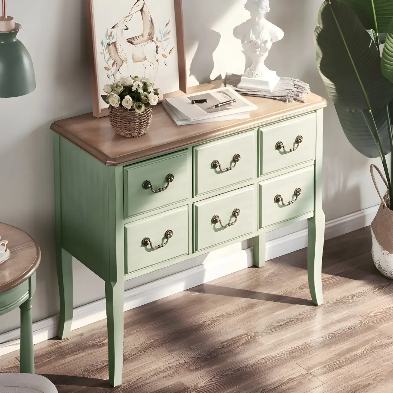 Durable Green Wooden Dressers & Chest with Soft Closing Drawer Image - 2