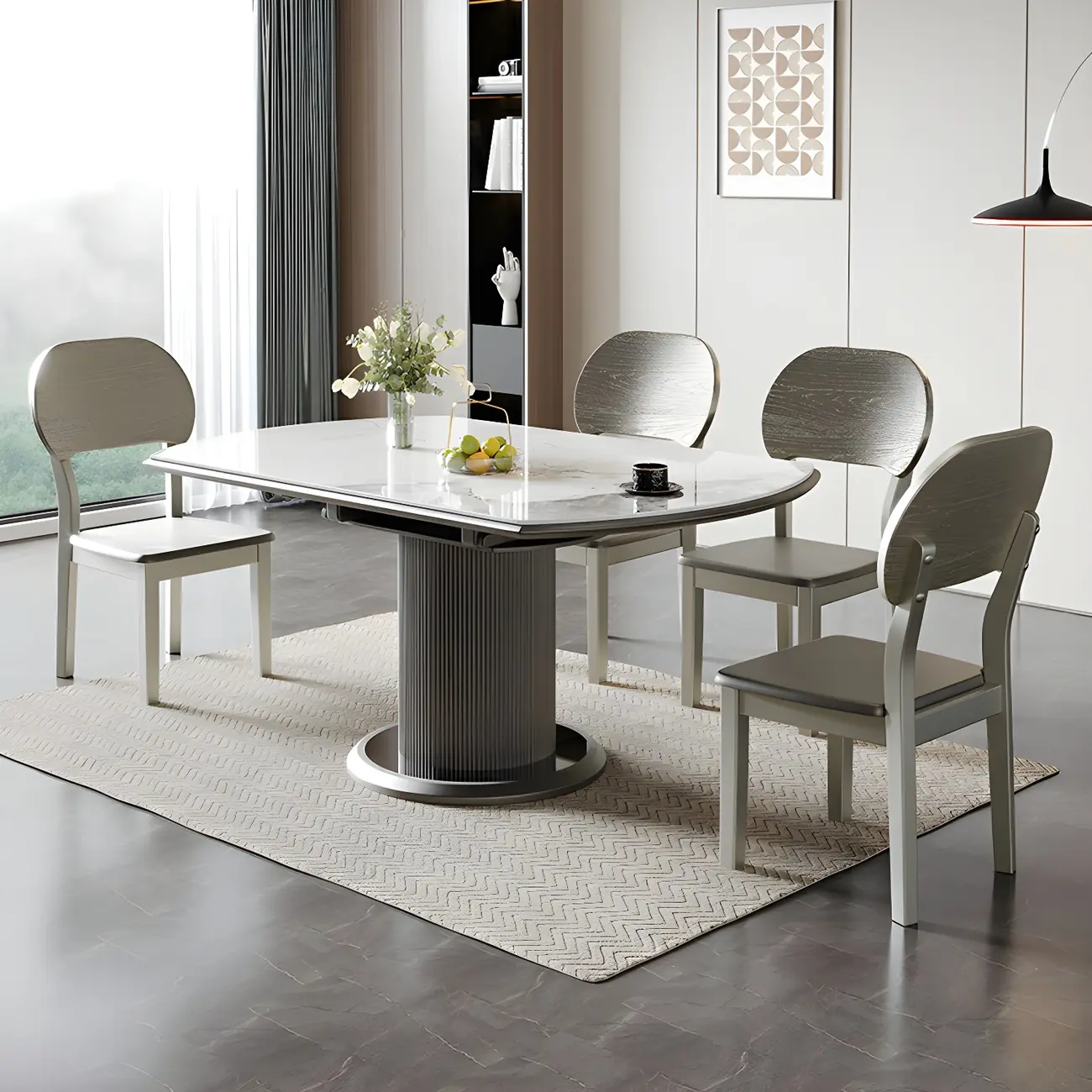 Modern Extendable Stone Top Dining Table Image - 2 | homeyfad
