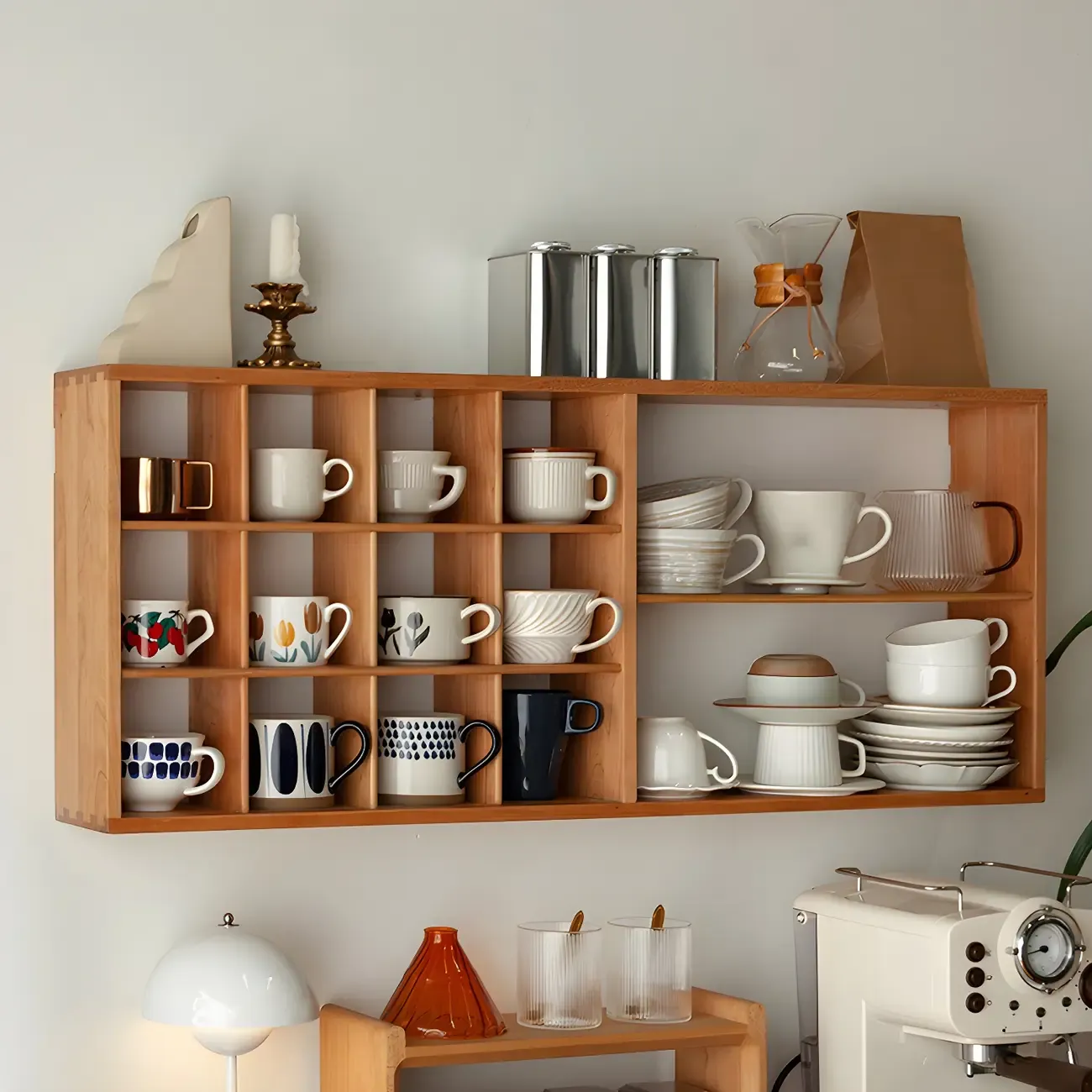 Durable Wooden Wall-Mounted Display Cabinet for Kitchen Image - 2
