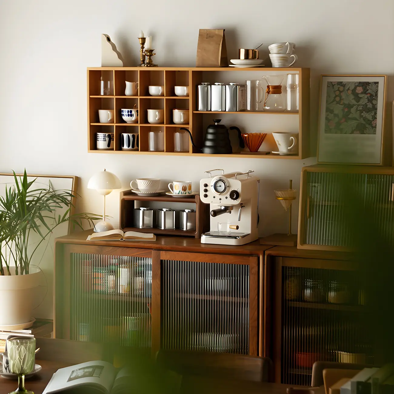 Durable Wooden Wall-Mounted Display Cabinet for Kitchen Image - 3 | homeyfad