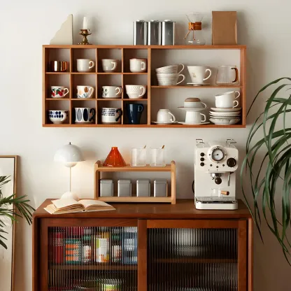 Durable Wooden Wall-Mounted Display Cabinet for Kitchen Image - 4