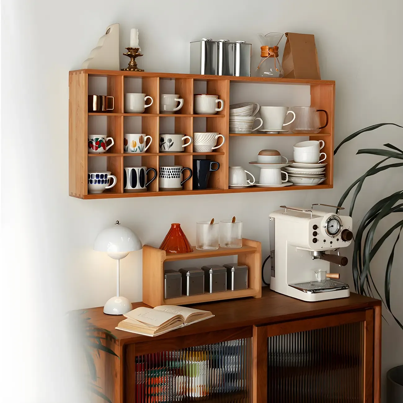 Durable Wooden Wall-Mounted Display Cabinet for Kitchen Image - 9