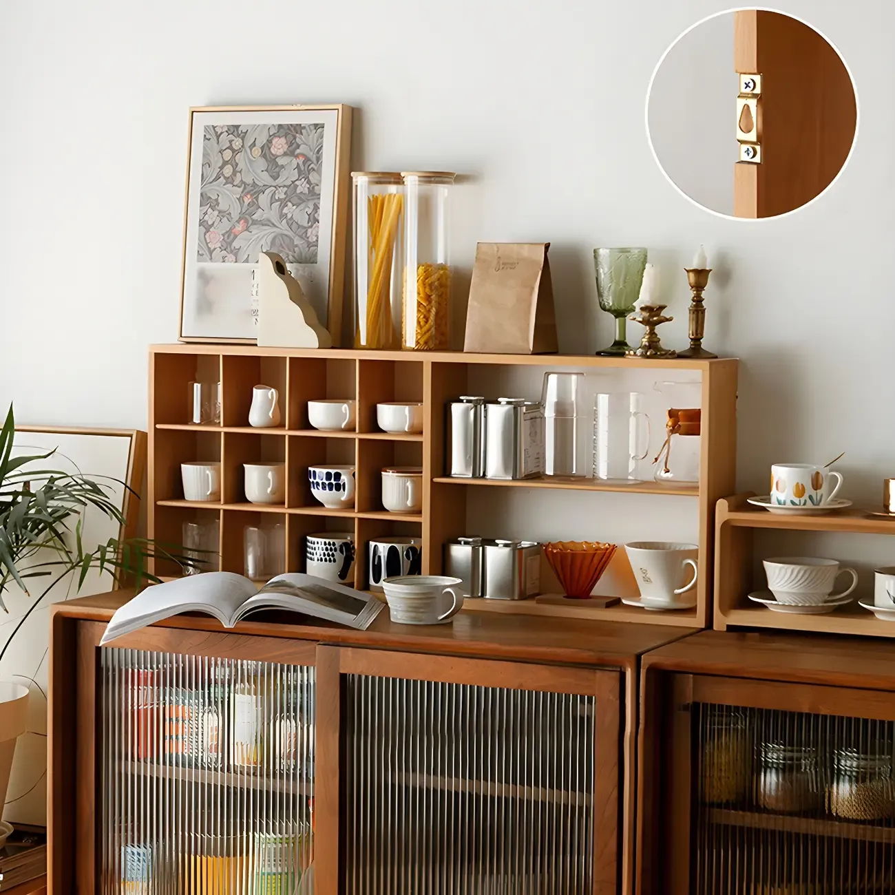 Durable Wooden Wall-Mounted Display Cabinet for Kitchen Image - 10