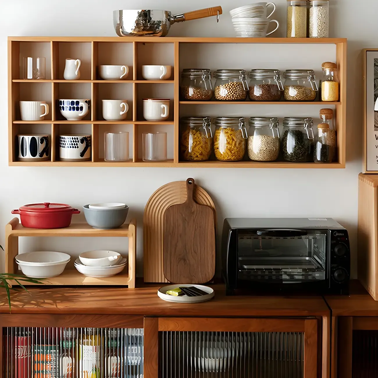 Durable Wooden Wall-Mounted Display Cabinet for Kitchen Image - 11