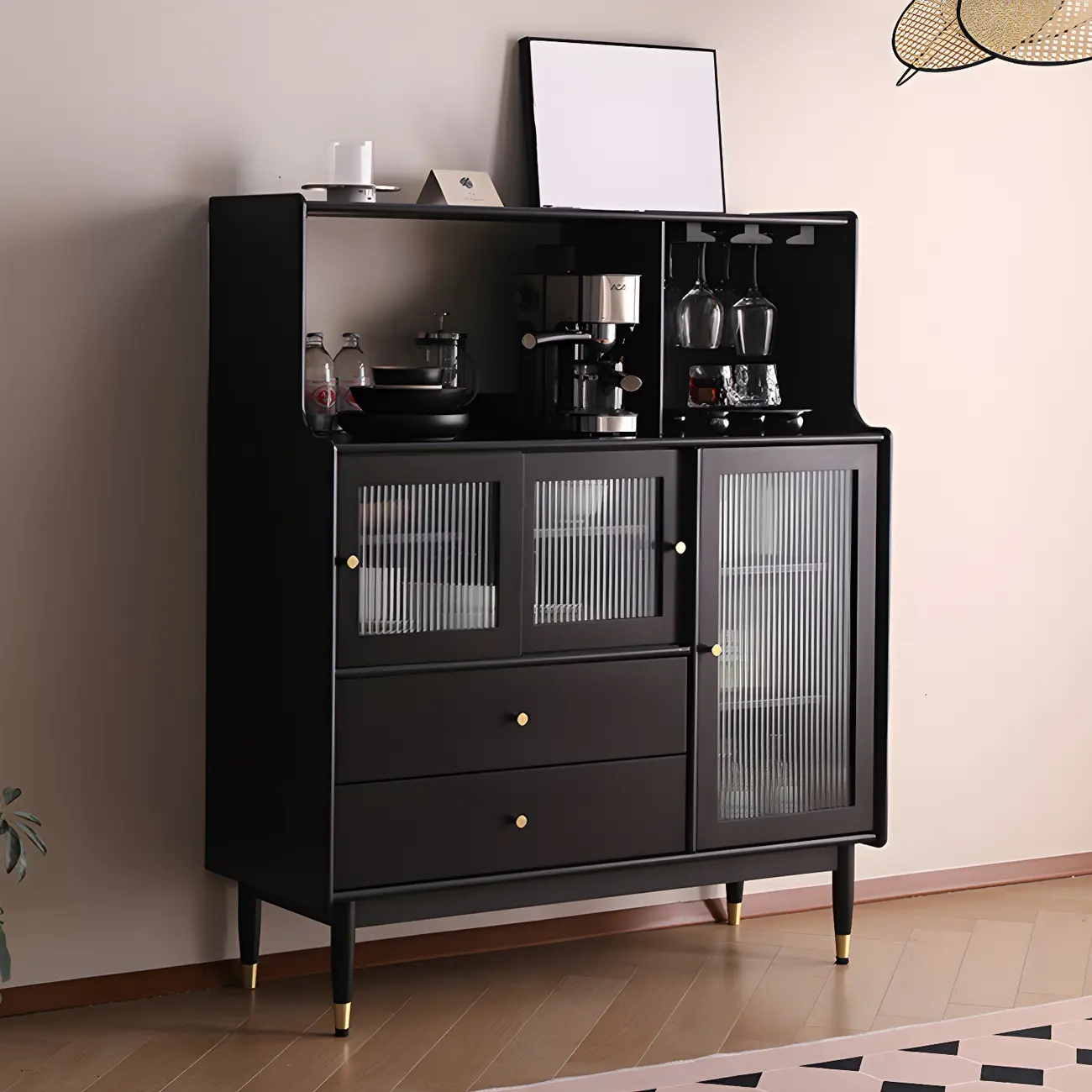 Modern Black Freestanding Wine Rack Large Storage for Living Bar Image - 1 | homeyfad