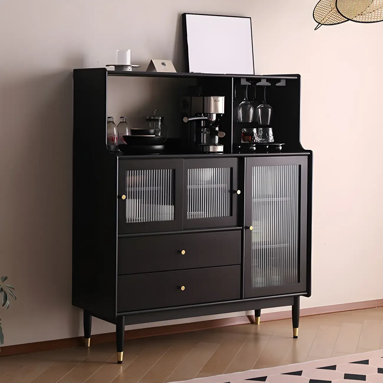 Modern Black Freestanding Wine Rack Large Storage for Living Bar Image - 1