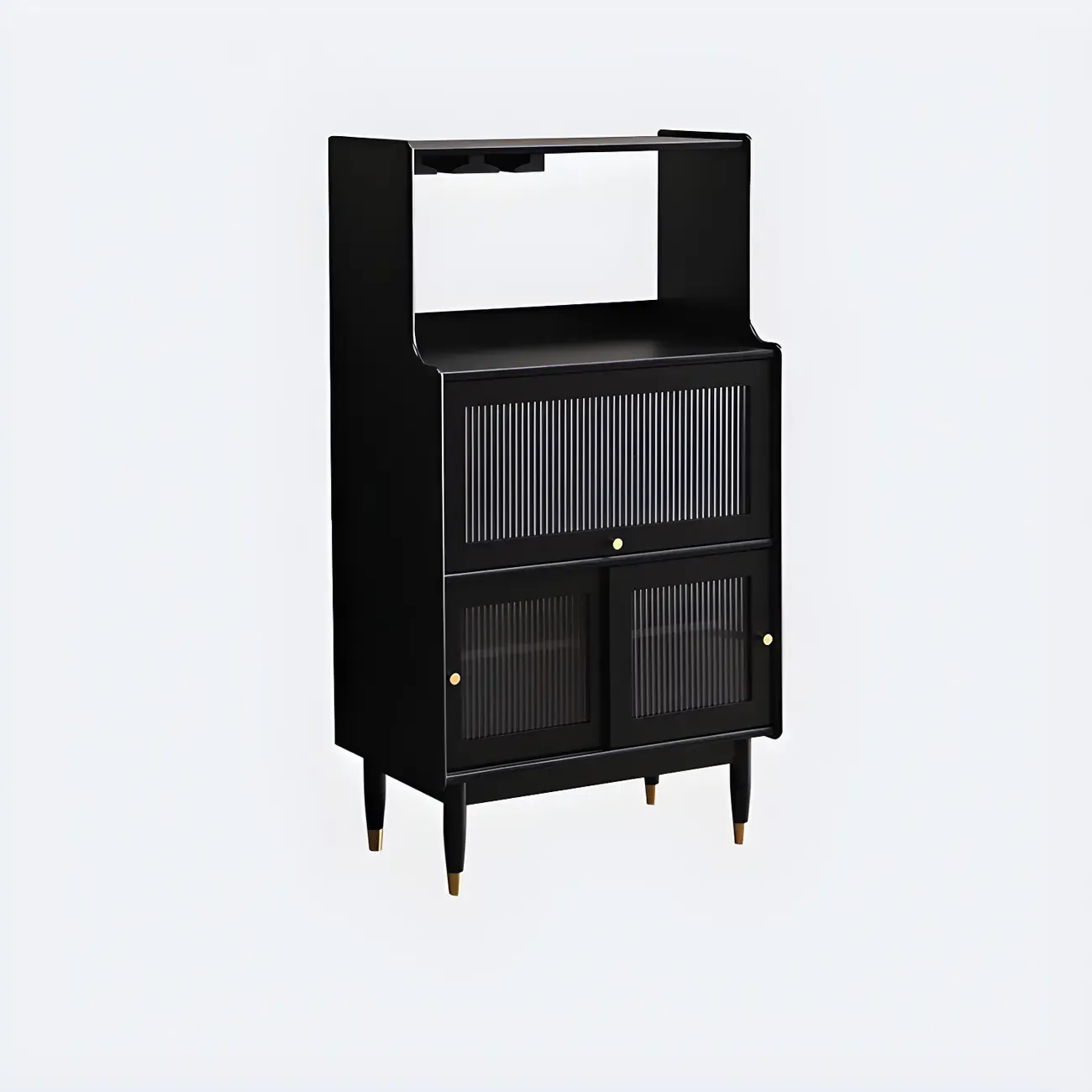 Modern Black Wooden Bar Cabinet with Wine Glass Rack - HomeyFad
