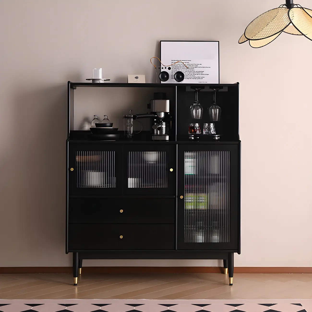 Modern Black Freestanding Wine Rack Large Storage for Living Bar Image - 3 | homeyfad