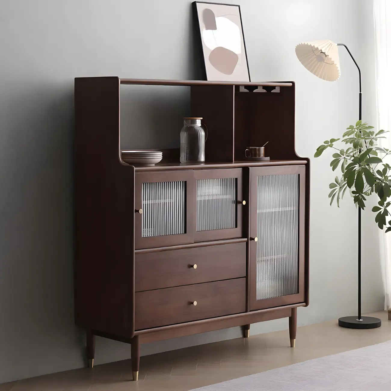 Modern Black Freestanding Wine Rack Large Storage for Living Bar Image - 6