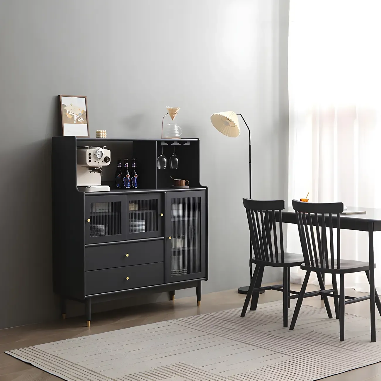 Modern Black Freestanding Wine Rack Large Storage for Living Bar Image - 8