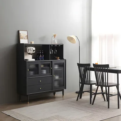 Modern Black Freestanding Wine Rack Large Storage for Living Bar Image - 8