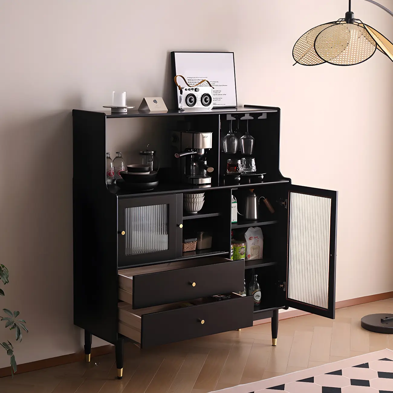 Modern Black Freestanding Wine Rack Large Storage for Living Bar Image - 19 | homeyfad