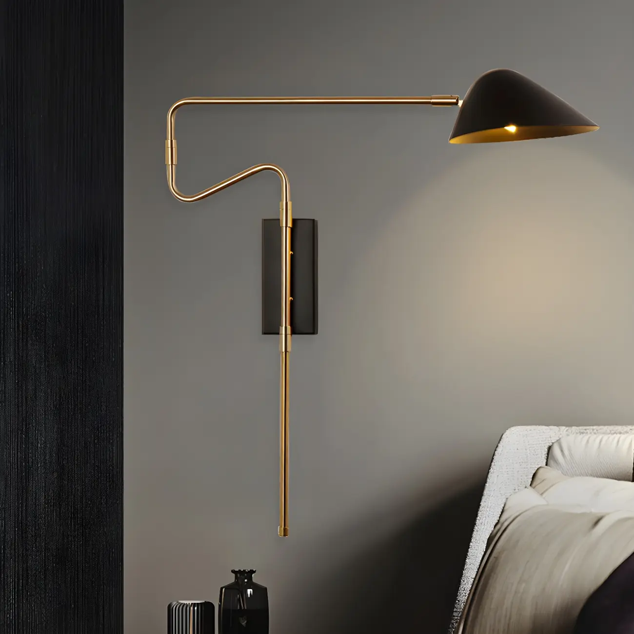 Modern Black Shade Brass Swing Arm Wall Light Image - 1 | homeyfad