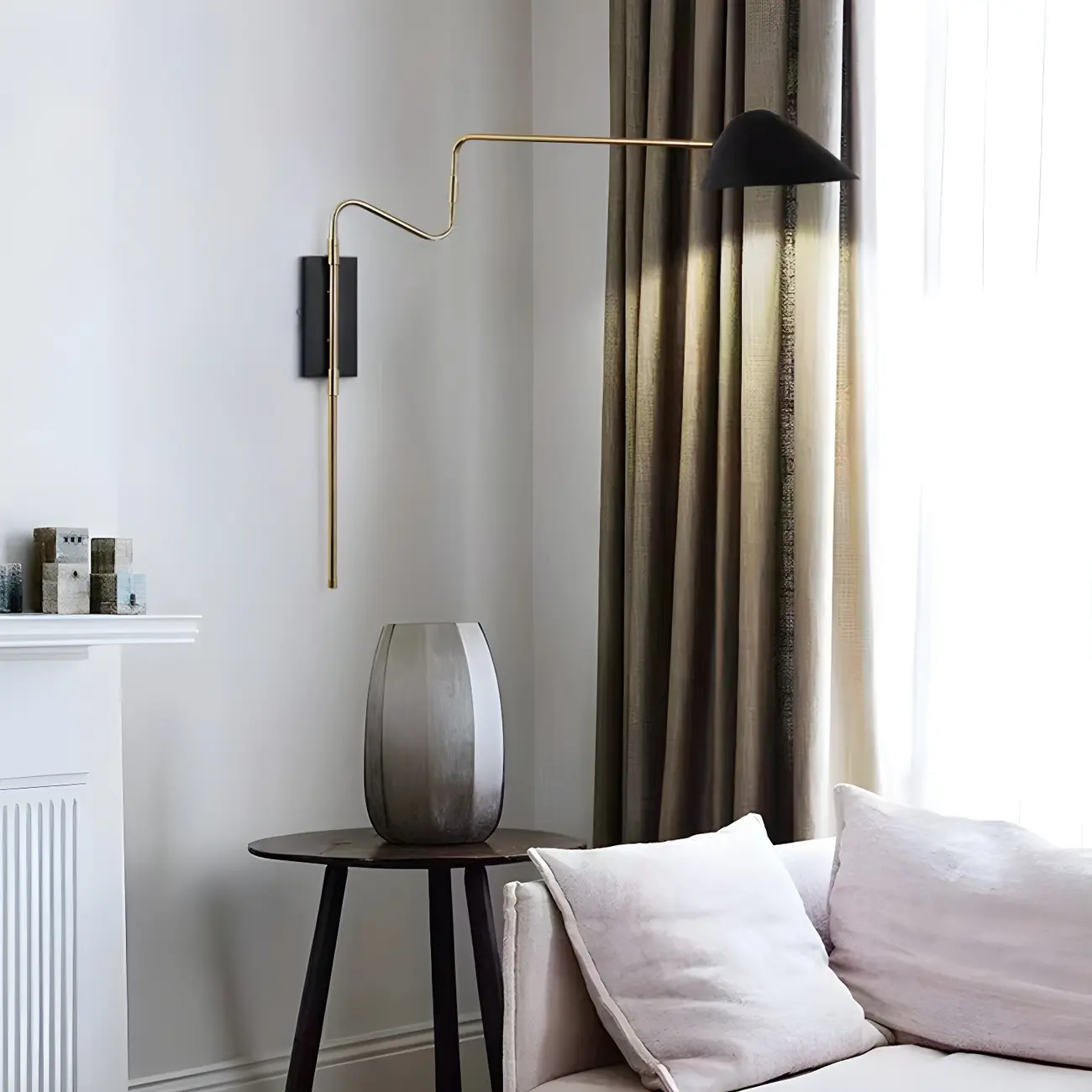 Modern Black Shade Brass Swing Arm Wall Light Image - 2 | homeyfad