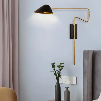 Modern Black Shade Brass Swing Arm Wall Light Image - 3