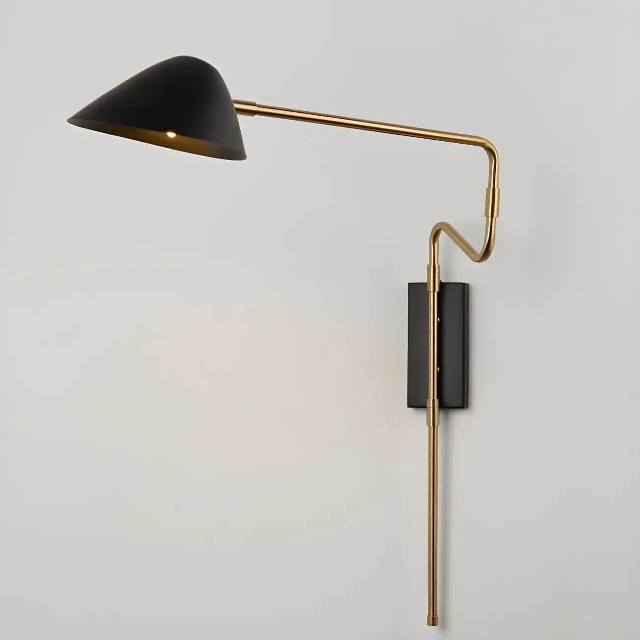 Modern Black Shade Brass Swing Arm Wall Light Image - 6