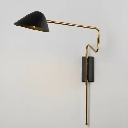 Modern Black Shade Brass Swing Arm Wall Light Image - 6