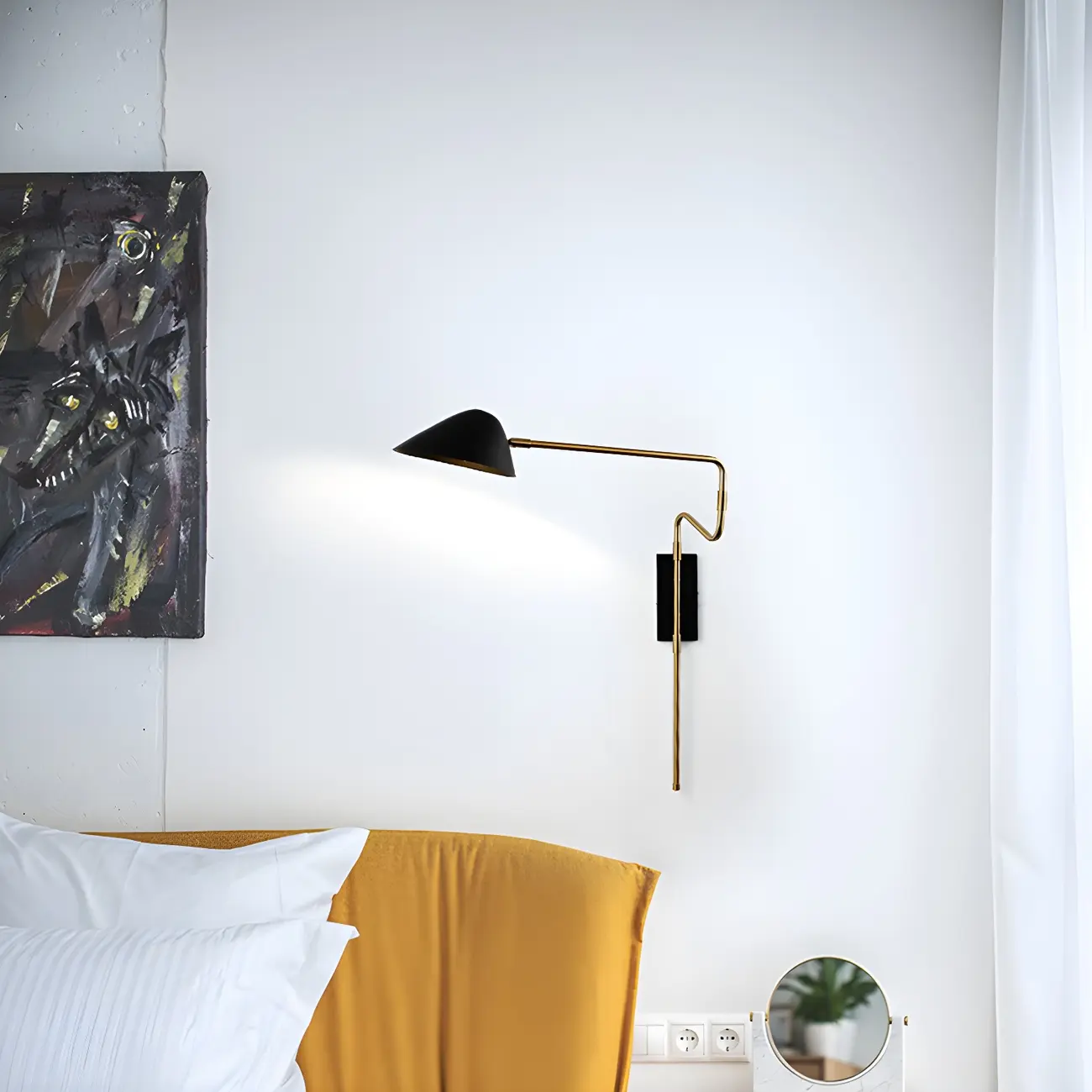 Modern Black Shade Brass Swing Arm Wall Light Image - 9 | homeyfad