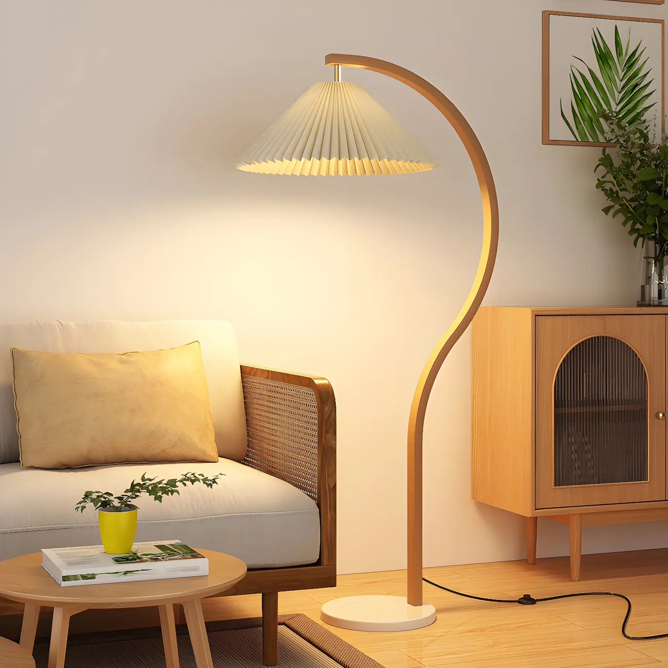 Modern Arched Floor Lamp with Adjustable Pleated Shade Image - 1 | homeyfad