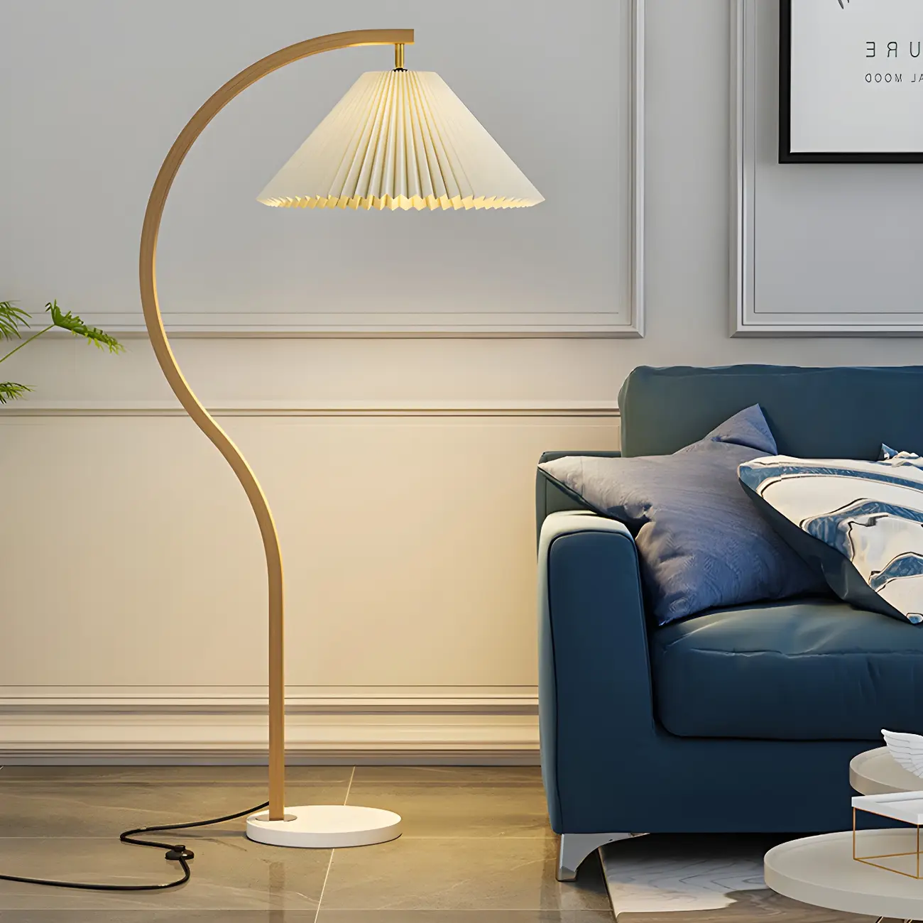 Modern Arched Floor Lamp with Adjustable Pleated Shade Image - 9 | homeyfad