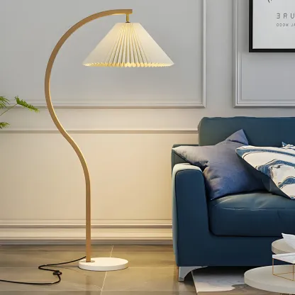 Modern Arched Floor Lamp with Adjustable Pleated Shade Image - 9