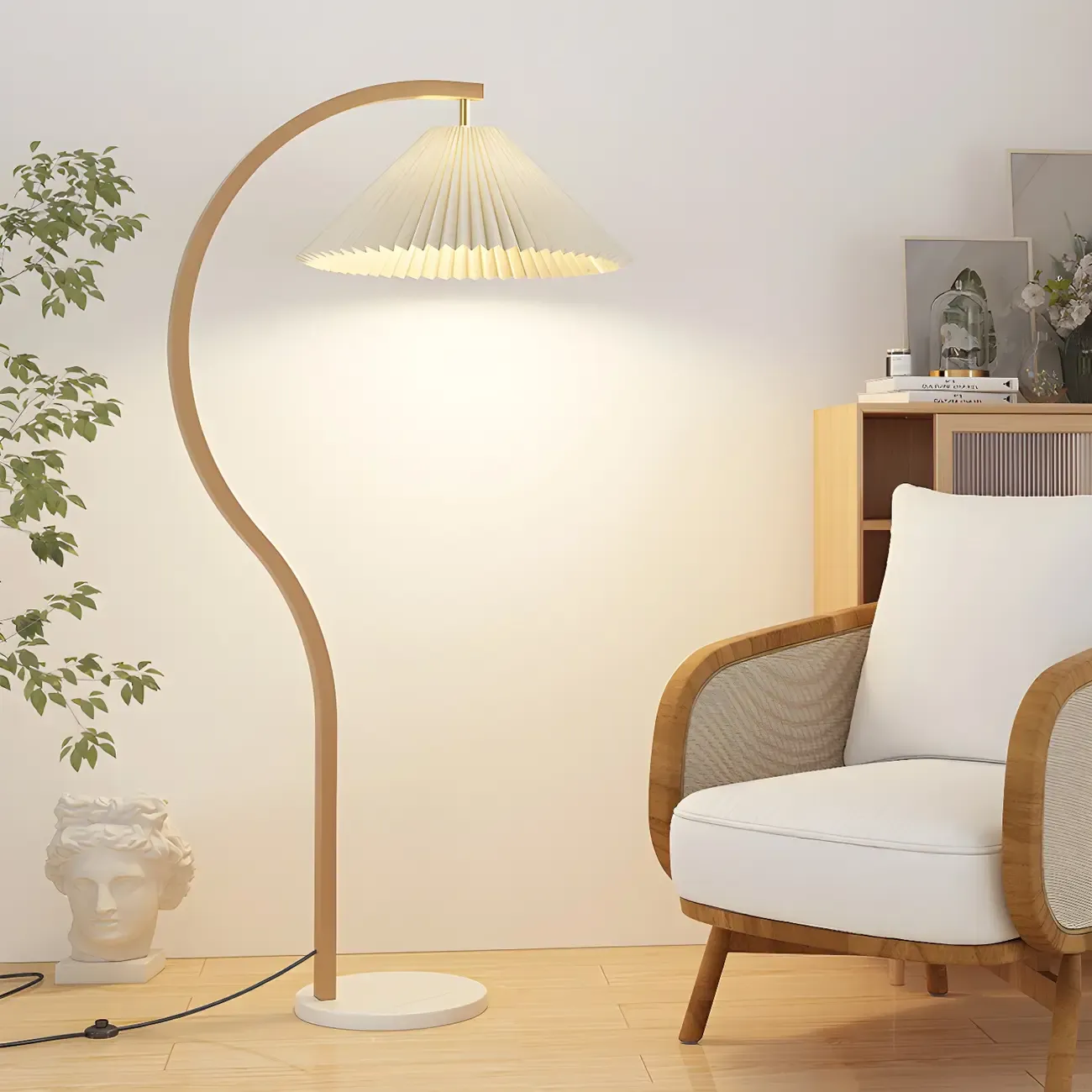 Modern Arched Floor Lamp with Adjustable Pleated Shade Image - 10