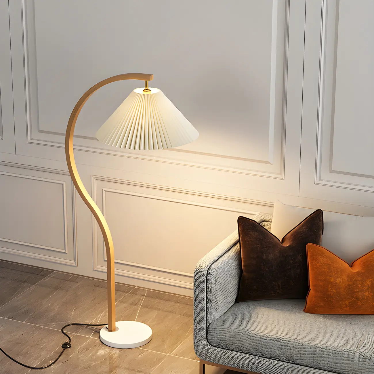 Modern Arched Floor Lamp with Adjustable Pleated Shade Image - 12 | homeyfad