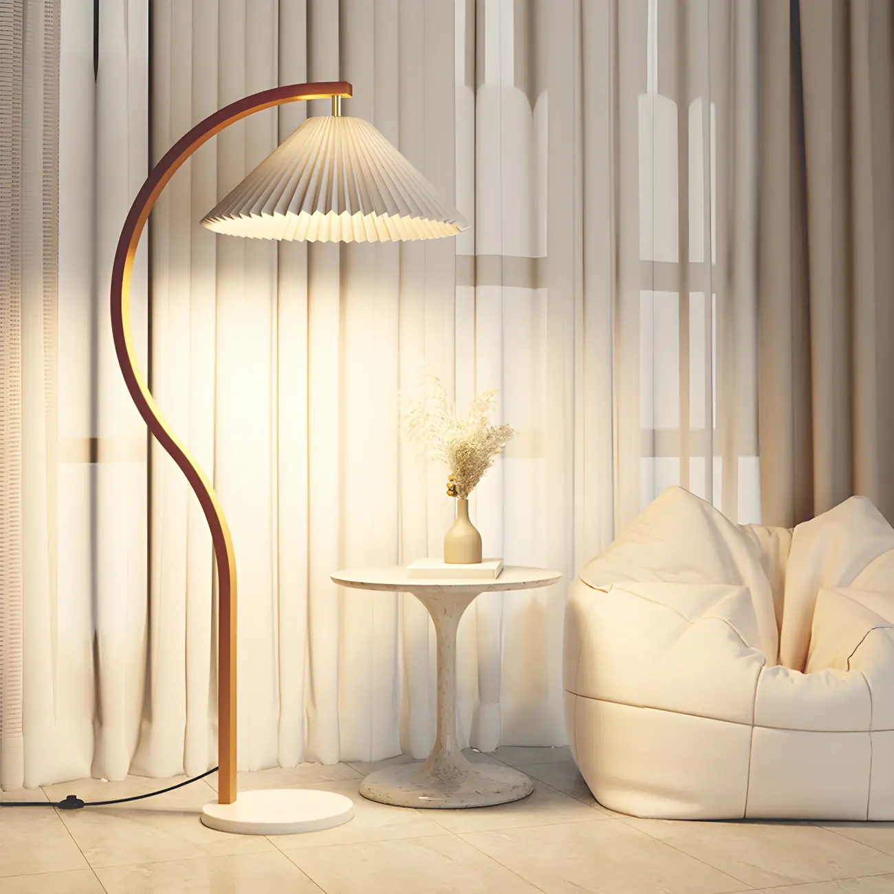 Modern Arched Floor Lamp with Adjustable Pleated Shade Image - 13 | homeyfad