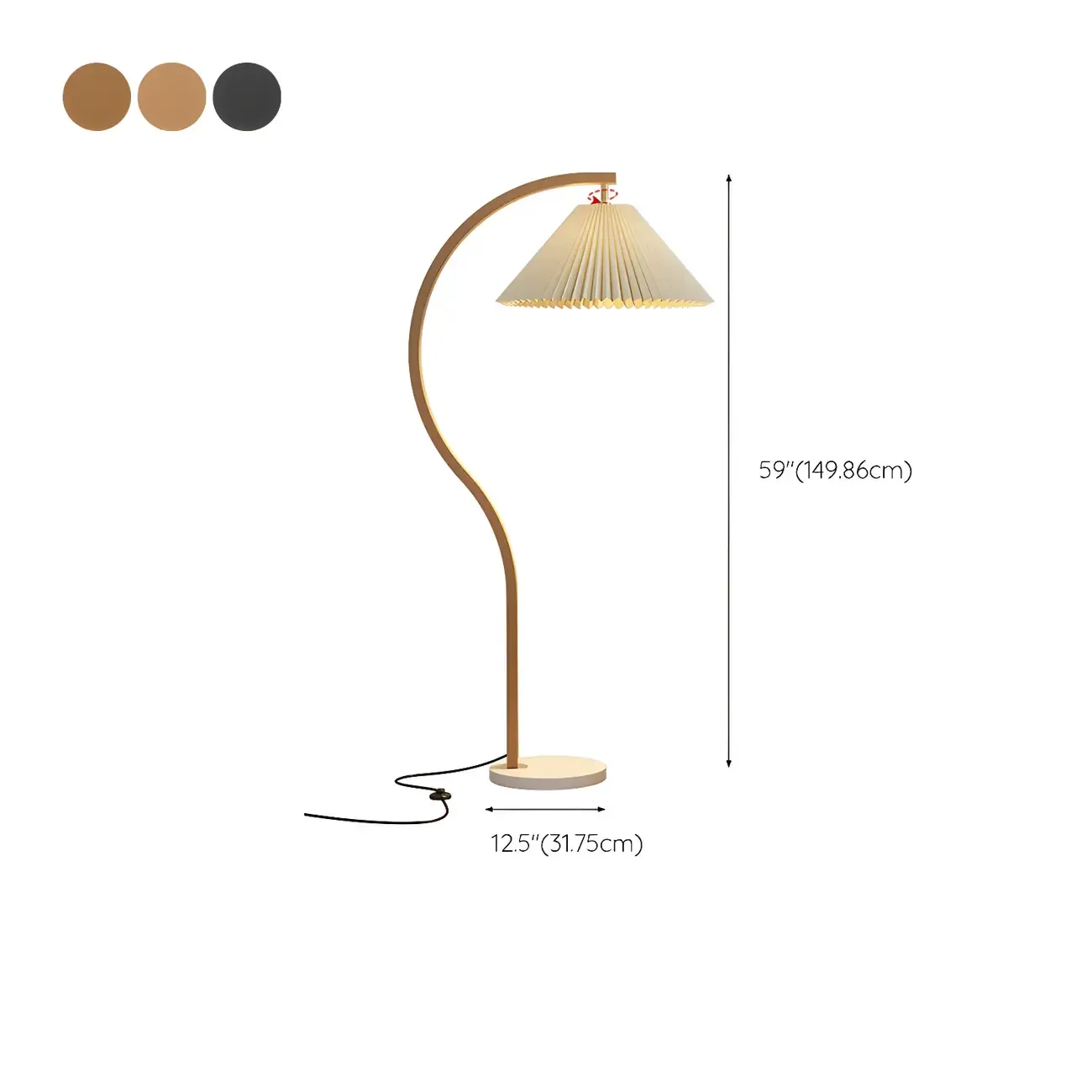 Modern Arched Floor Lamp with Adjustable Pleated Shade #size