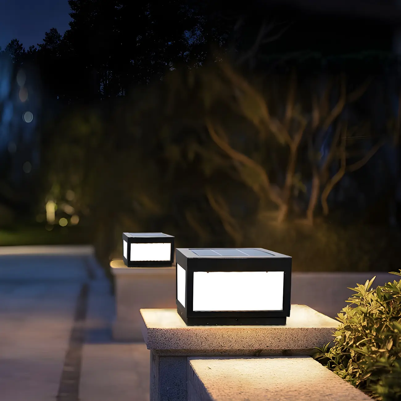 Black Rectangular Solar LED Outdoor Post Lights | homeyfad