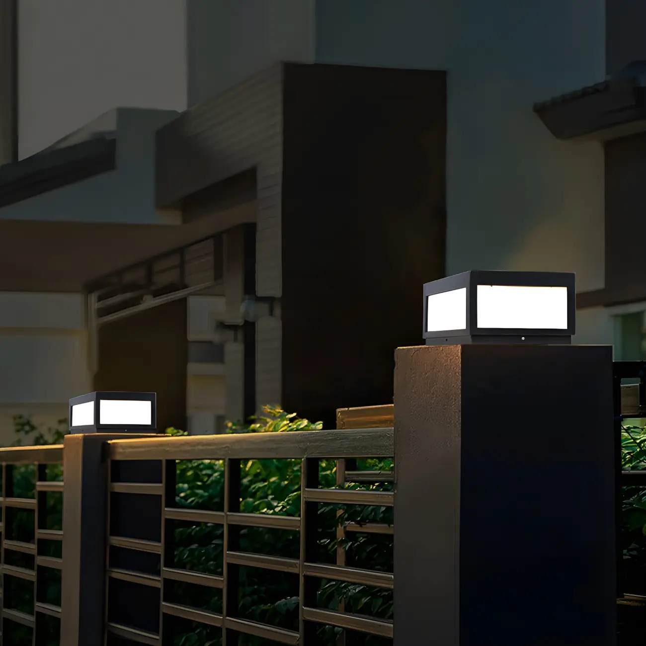 Black Rectangular Solar LED Outdoor Post Lights | homeyfad