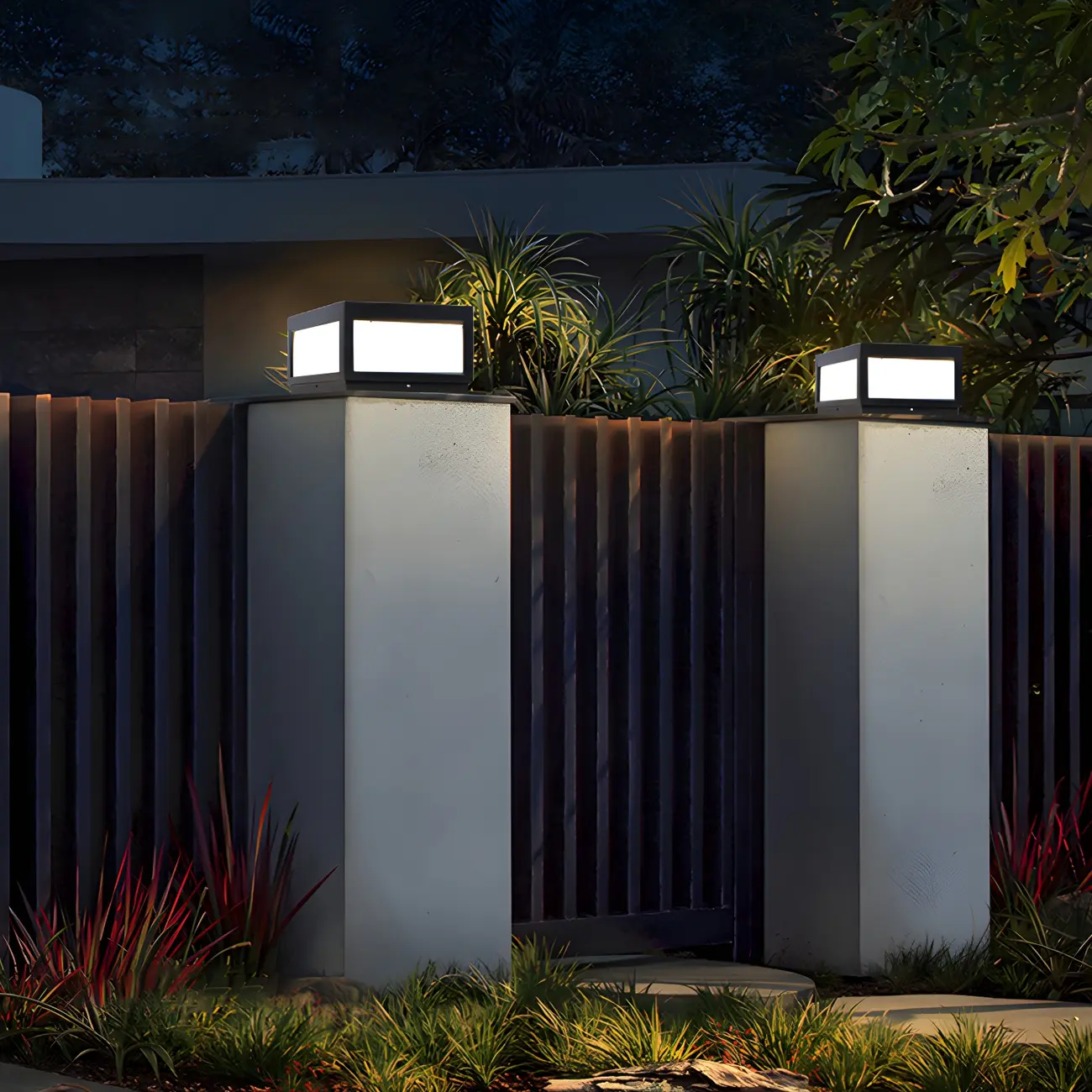 Black Rectangular Solar LED Outdoor Post Lights | homeyfad