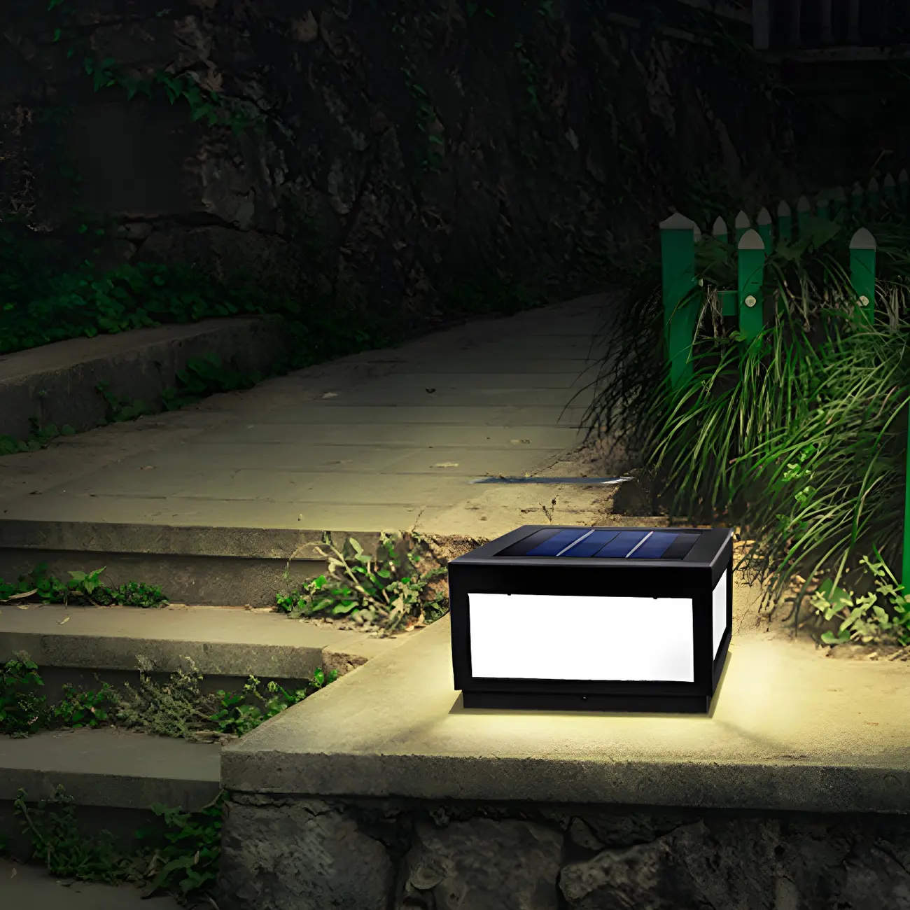 Black Rectangular Solar LED Outdoor Post Lights | homeyfad