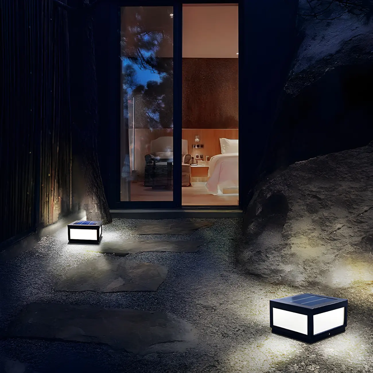 Black Rectangular Solar LED Outdoor Post Lights | homeyfad